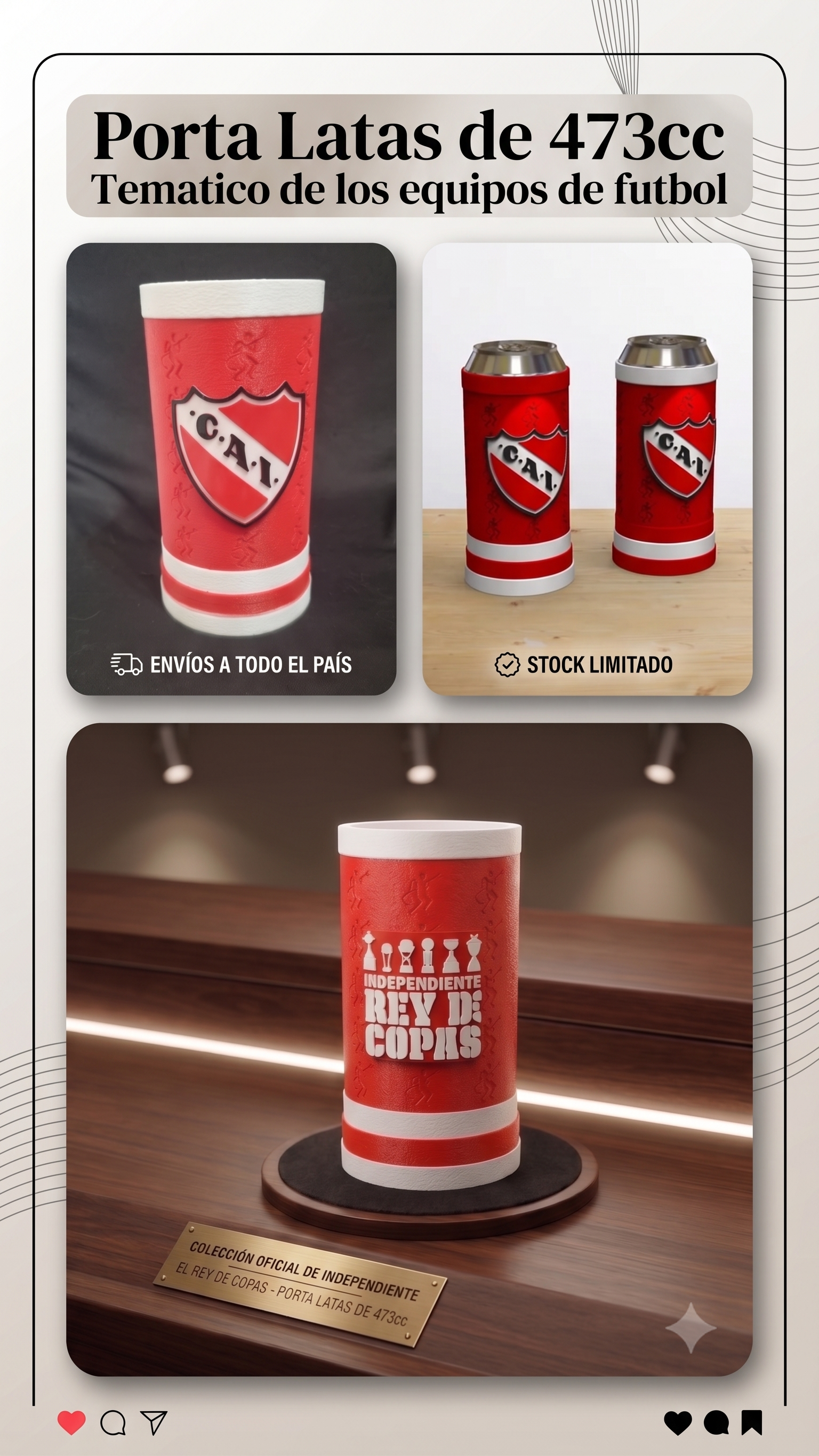 Porta Latas INDEPENTIENDE 🏆 ¡Tu pasión en cada detalle! 🔴⚪ 2